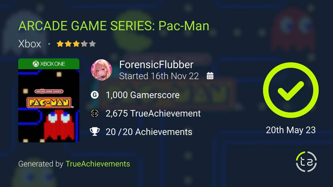 ARCADE GAME SERIES Pac-Man achievement summary